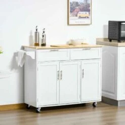 HOMCOM Kitchen Island Utility Cart - White - 801-204
