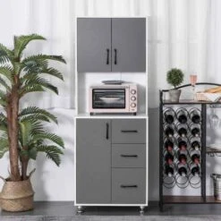 HOMCOM Modern Kitchen Cabinets With Storage - Grey - 835-341