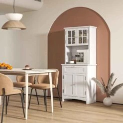 HOMCOM Tall Freestanding Kitchen Cabinet With Countertop - White - 835-343