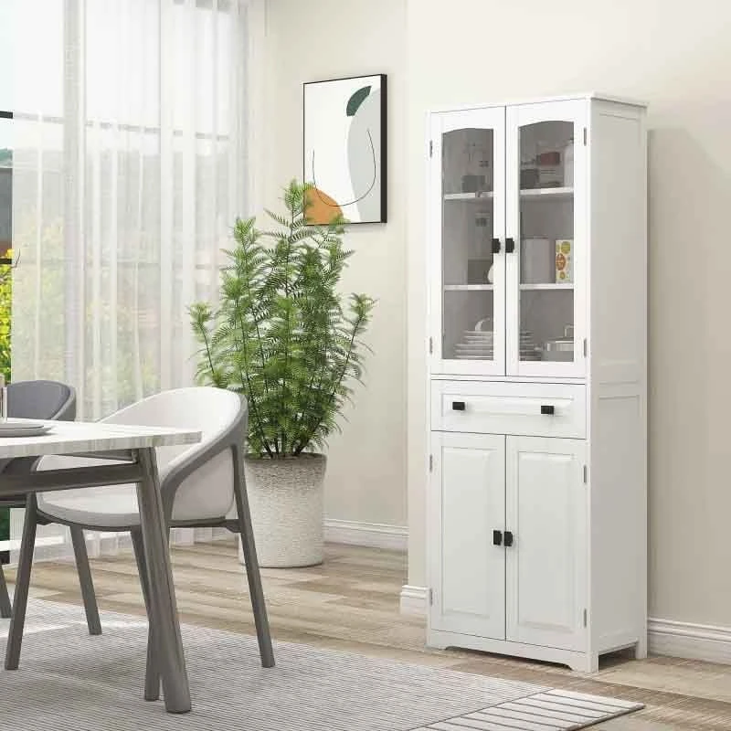 HOMCOM Freestanding Glass Door Kitchen Cabinet - White - 835-926V80WT HOMCOM Freestanding Glass Door Kitchen Cabinet - White - 835-926V80WT -Kitchen Series Shop h o homcom 835 926v80wt