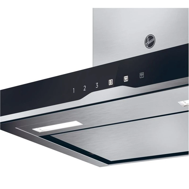 Hoover H500 HTS6CBK5XWIFI 60cm T-Shape Chimney Cooker Hood - Black Glass & Stainless Steel Hoover H500 HTS6CBK5XWIFI 60cm T-Shape Chimney Cooker Hood - Black Glass & Stainless Steel -Kitchen Series Shop h o hoover hts6cbk5xwifi display
