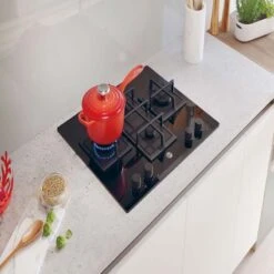 Hoover H500 HVG6DC5B 60cm Gas Hob - Black Glass -Kitchen Series Shop h o hoover hvg6dc5b lifestyle1