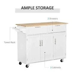 HOMCOM Kitchen Island Utility Cart - White - 801-204 -Kitchen Series Shop hll00f17dc3f8ce99.jpg