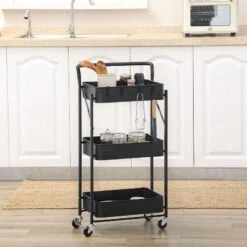HOMCOM 3 Tier Storage Trolley - 310mm - Black - 850-161BK