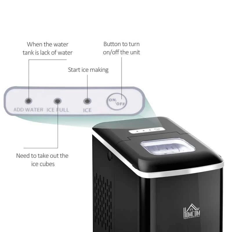 HOMCOM 12kg Portable Countertop Ice Maker Machine - Black - 800-063V70 HOMCOM 12kg Portable Countertop Ice Maker Machine - Black - 800-063V70 -Kitchen Series Shop homcom 800 063v70 features 1