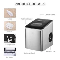 HOMCOM 12kg Portable Countertop Ice Maker Machine - Stainless Steel & Black - 800-075V70 11 HOMCOM 12kg Portable Countertop Ice Maker Machine - Stainless Steel & Black - 800-075V70 -Kitchen Series Shop homcom 800075v70 features