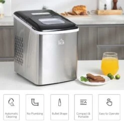 HOMCOM 12kg Portable Countertop Ice Maker Machine - Stainless Steel & Black - 800-075V70 10 HOMCOM 12kg Portable Countertop Ice Maker Machine - Stainless Steel & Black - 800-075V70 -Kitchen Series Shop homcom 800075v70 information