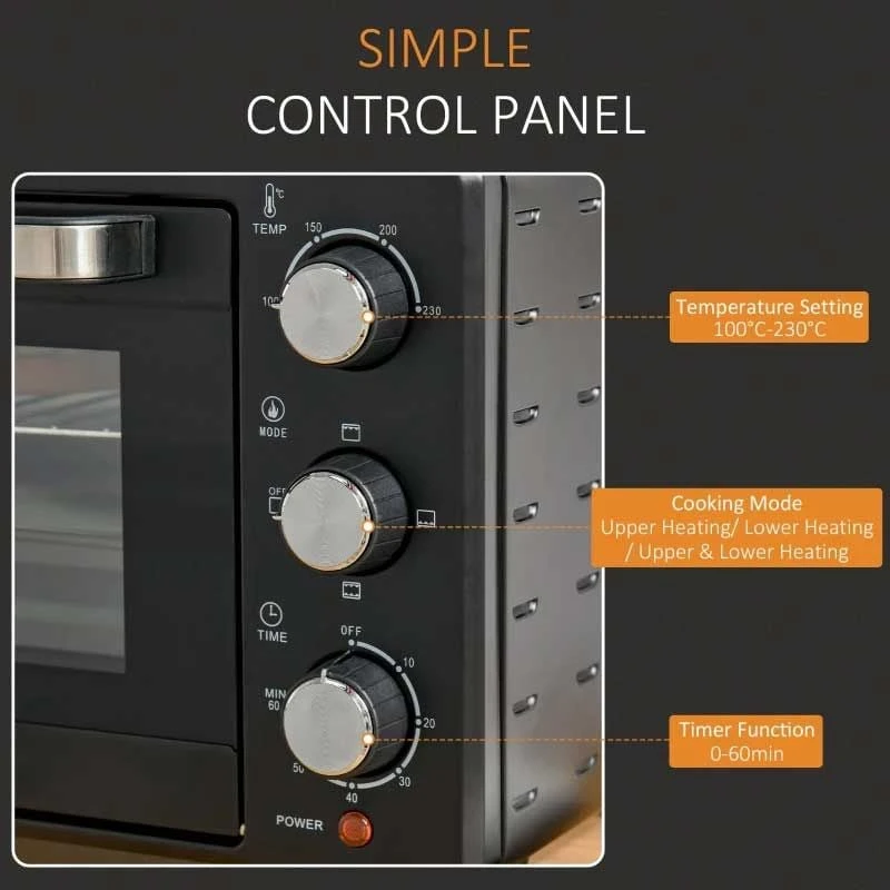 HOMCOM 1400W 21 Litre Mini Countertop Oven & Grill - Black - 800-085V70 HOMCOM 1400W 21 Litre Mini Countertop Oven & Grill - Black - 800-085V70 -Kitchen Series Shop homcom 800085v70 control panel