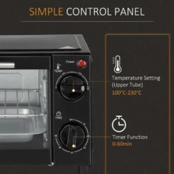 HOMCOM 750W 9 Litre Mini Countertop Oven & Grill - Black - 800-088 11 HOMCOM 750W 9 Litre Mini Countertop Oven & Grill - Black - 800-088 -Kitchen Series Shop homcom 800088 control panel