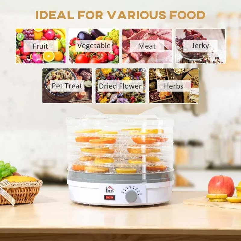 HOMCOM 245W 5 Tier Food Dehydrator - White - 800-144V70 HOMCOM 245W 5 Tier Food Dehydrator - White - 800-144V70 -Kitchen Series Shop homcom 800144v70 foods