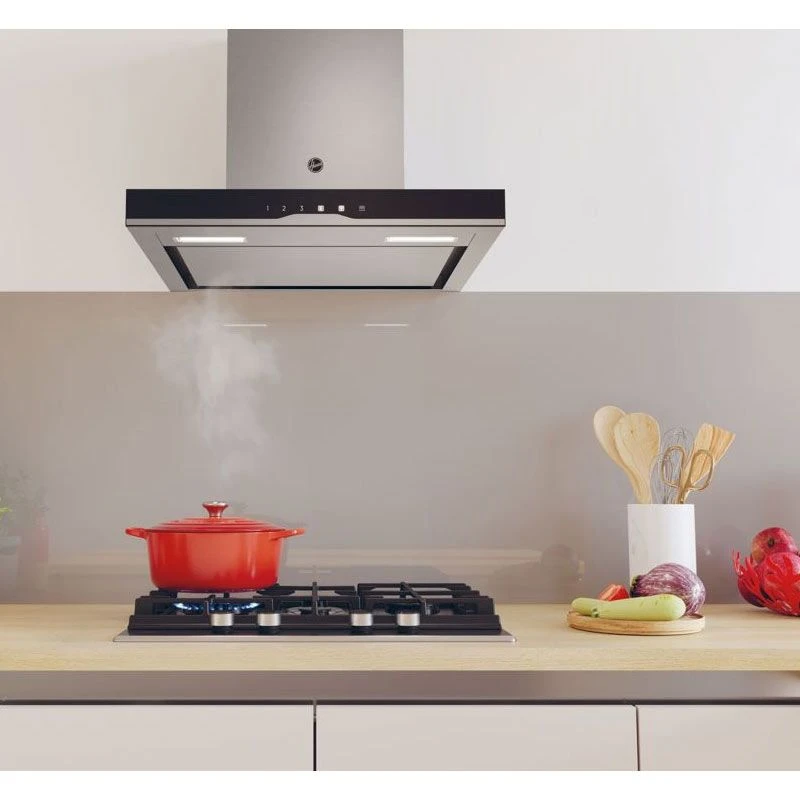 Hoover H500 HTS6CBK5XWIFI 60cm T-Shape Chimney Cooker Hood - Black Glass & Stainless Steel Hoover H500 HTS6CBK5XWIFI 60cm T-Shape Chimney Cooker Hood - Black Glass & Stainless Steel -Kitchen Series Shop hoover hts6cbk5xwifi lifestyle2