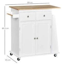 HOMCOM Rubberwood Top Rolling Kitchen Island - White - 801-163 -Kitchen Series Shop i4ua1217ed34cda2b.jpg