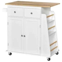 HOMCOM Rubberwood Top Rolling Kitchen Island - White - 801-163 -Kitchen Series Shop kpu98a17ed34cda2b.jpg