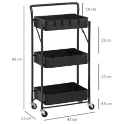 HOMCOM 3 Tier Storage Trolley - 310mm - Black - 850-161BK -Kitchen Series Shop m58a12188d679daa1.jpg