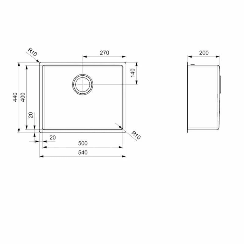 Reginox Miami 1 Bowl Integrated Sink - Gold - MIAMI 50X40 GOLD Reginox Miami 1 Bowl Integrated Sink - Gold - MIAMI 50X40 GOLD -Kitchen Series Shop m i miami50x40gold dimensions