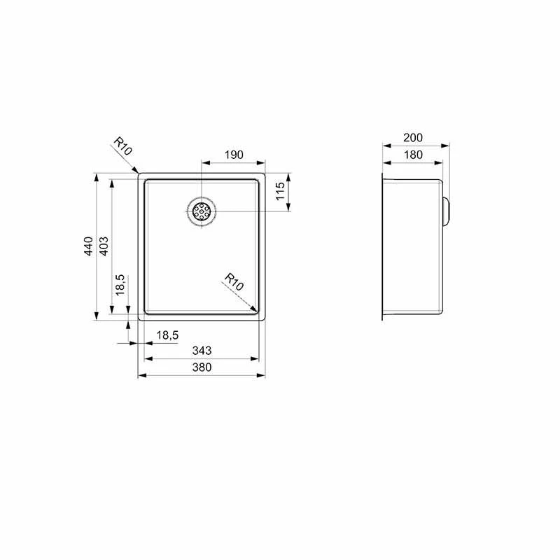Reginox New York 1 Bowl Integrated Sink - NEW YORK 34X40 L Reginox New York 1 Bowl Integrated Sink - NEW YORK 34X40 L -Kitchen Series Shop n e newyork34x40l dimensions