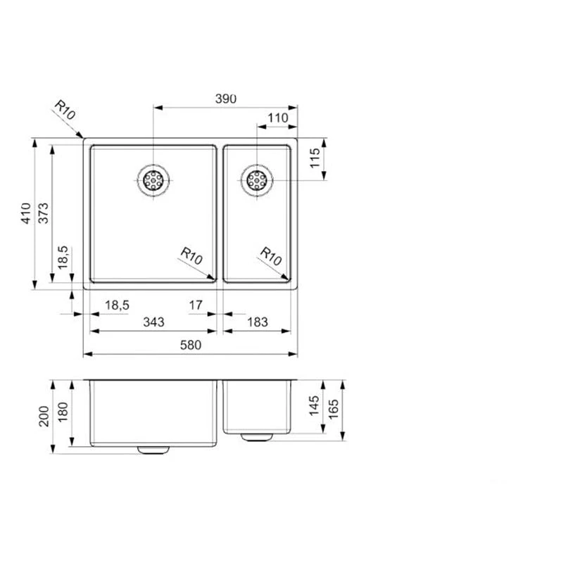 Reginox New Jersey 1.5 Bowl Integrated Sink - NEW JERSEY 34X37+18X37 Reginox New Jersey 1.5 Bowl Integrated Sink - NEW JERSEY 34X37+18X37 -Kitchen Series Shop newjersey34x37 18x37 dimensions