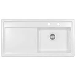 Thomas Denby Opus XL 1 Bowl Ceramic Kitchen Sink & RH Drainer - White Gloss - OPU1010RWH