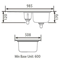 Rangemaster Oakland 1.5 Bowl Stainless Steel Kitchen Sink - OL9852R/ -Kitchen Series Shop ol9852l dimensions