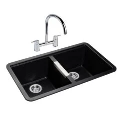 Rangemaster Paragon 2 Bowl Igneous Granite Kitchen Sink - Ash Black - PAR3641AS/ -Kitchen Series Shop par3641as 2