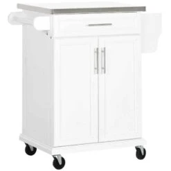 HOMCOM Wooden Freestanding Kitchen Island On Wheels - White - 801-055V01WT -Kitchen Series Shop pgd98a182d2b3ecf7.jpg