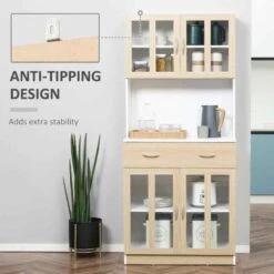 HOMCOM Modern Freestanding Kitchen Cabinet With Countertop - White/Natural - 835-539 9 HOMCOM Modern Freestanding Kitchen Cabinet With Countertop - White/Natural - 835-539 -Kitchen Series Shop qvud4d188ff9646e7.jpg