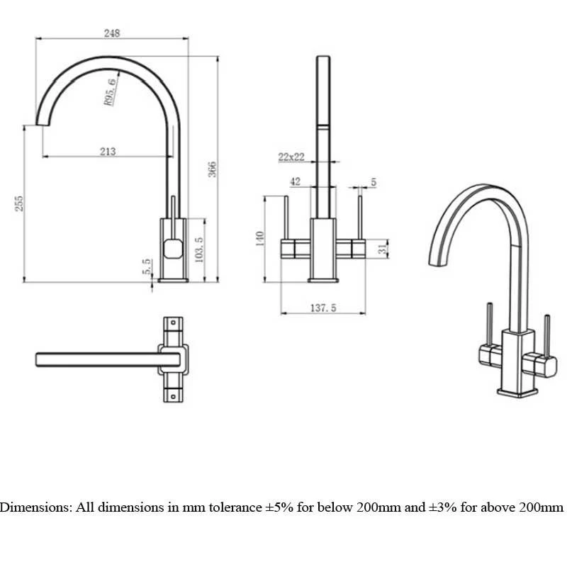 RAK Ceramics Square Kitchen Sink Mixer Tap With Double Side Lever - RAKKIT008 RAK Ceramics Square Kitchen Sink Mixer Tap With Double Side Lever - RAKKIT008 -Kitchen Series Shop r a rakkit008 1
