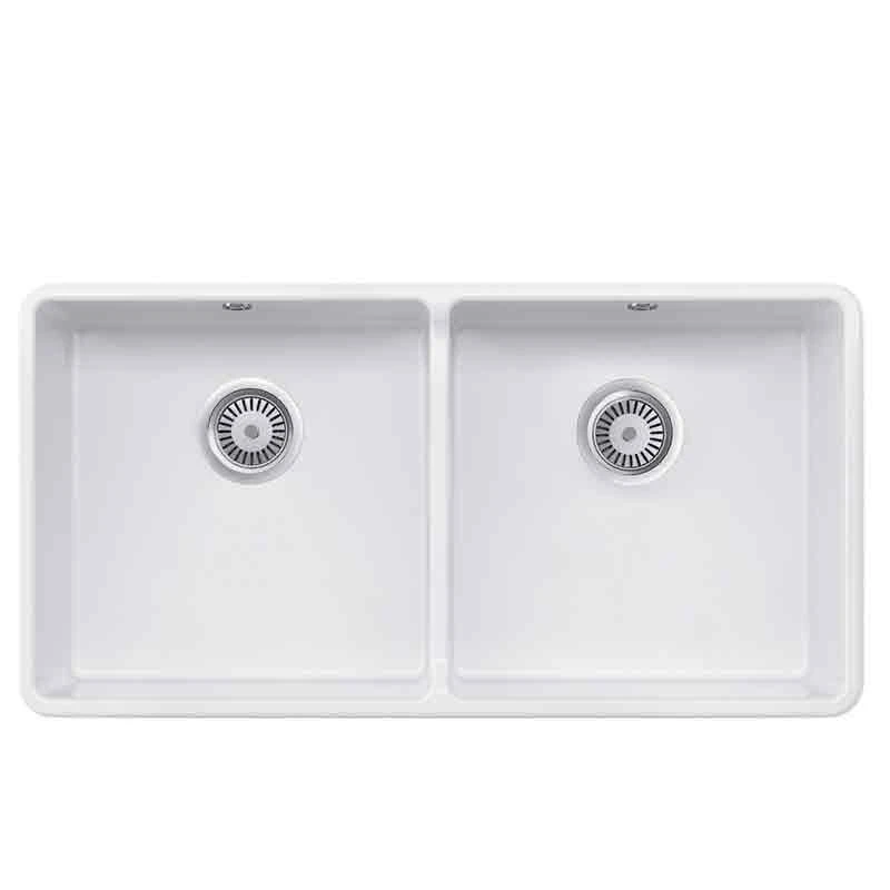 Rangemaster Farmhouse Belfast Ceramic 2 Bowl Sink 895x460mm - White - CFBL900WH/ Rangemaster Farmhouse Belfast Ceramic 2 Bowl Sink 895x460mm - White - CFBL900WH/ -Kitchen Series Shop r a rangemaster cfbl900wh