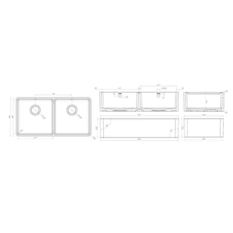 Rangemaster Farmhouse Belfast Ceramic 2 Bowl Sink 895x460mm - White - CFBL900WH/ Rangemaster Farmhouse Belfast Ceramic 2 Bowl Sink 895x460mm - White - CFBL900WH/ -Kitchen Series Shop r a rangemaster cfbl900wh dimensions