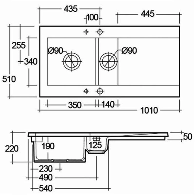 RAK Ceramics Dream 1 Slim 1.5 Bowl Kitchen Sink - Matt White - OC200NTSL500A RAK Ceramics Dream 1 Slim 1.5 Bowl Kitchen Sink - Matt White - OC200NTSL500A -Kitchen Series Shop rak oc200ntsl500a dims 1