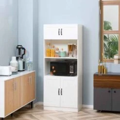 HOMCOM 5-Tier Kitchen Storage Unit With Countertop - White - 835-684V00WT -Kitchen Series Shop rkm6ff182a9810b6d.jpg