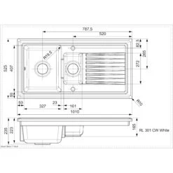 Reginox Regi-Ceramic 1.5 Bowl Kitchen Sink Including Waste - White - RL 301 CW 5 Reginox Regi-Ceramic 1.5 Bowl Kitchen Sink Including Waste - White - RL 301 CW -Kitchen Series Shop rl301cw dimensions