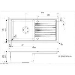 Reginox Regi-Ceramic 1 Bowl Kitchen Sink Including Waste - White - RL 304 CW 4 Reginox Regi-Ceramic 1 Bowl Kitchen Sink Including Waste - White - RL 304 CW -Kitchen Series Shop rl304cw dimensions