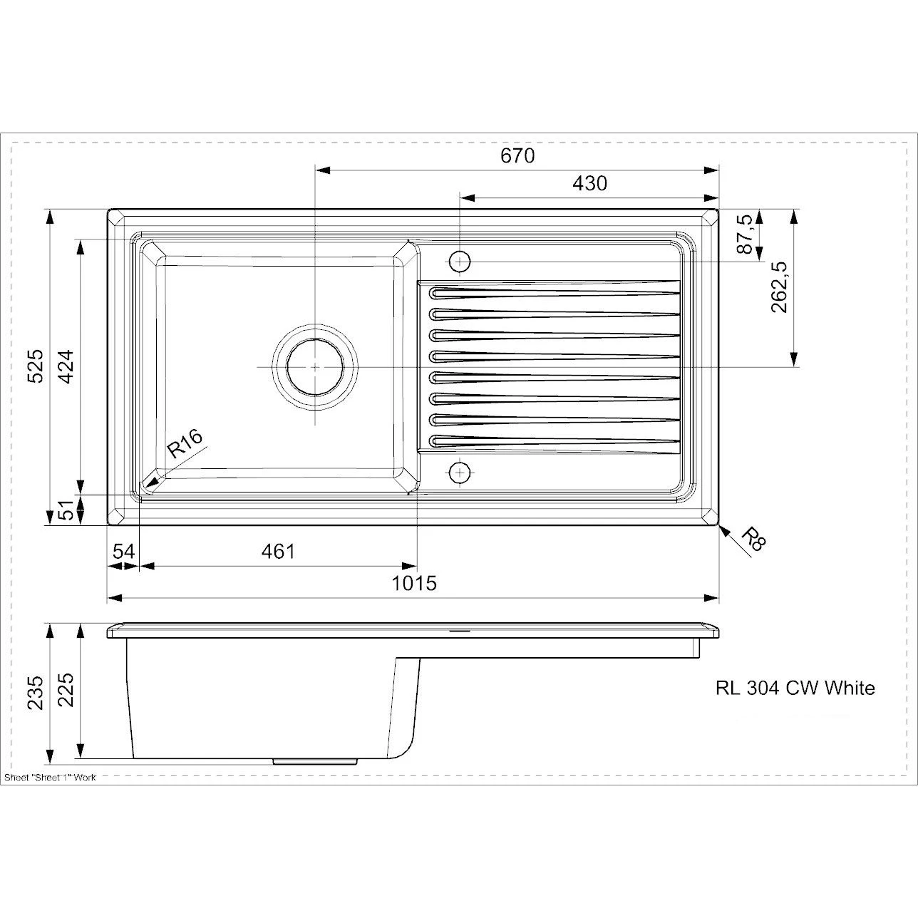 Reginox Regi-Ceramic 1 Bowl Kitchen Sink Including Waste - White - RL 304 CW Reginox Regi-Ceramic 1 Bowl Kitchen Sink Including Waste - White - RL 304 CW -Kitchen Series Shop rl304cw dimensions