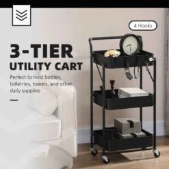 HOMCOM 3 Tier Storage Trolley - 310mm - Black - 850-161BK -Kitchen Series Shop rlza09188d679daa1.jpg