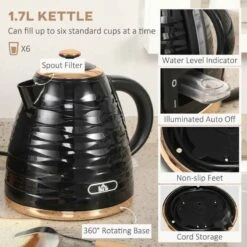 HOMCOM 1600W 1.7 Litre Rapid Boil Kettle & Toaster Set - Black - 800-162V70BK -Kitchen Series Shop t4ra09188f7812013.jpg