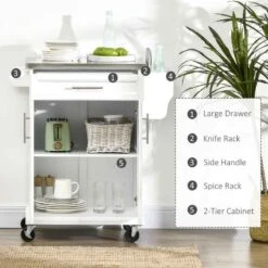 HOMCOM Wooden Freestanding Kitchen Island On Wheels - White - 801-055V01WT -Kitchen Series Shop uxea09182d2b3ecf7.jpg