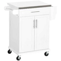 HOMCOM Wooden Freestanding Kitchen Island On Wheels - White - 801-055V01WT -Kitchen Series Shop vrrdaa182d2b3ecf7.jpg