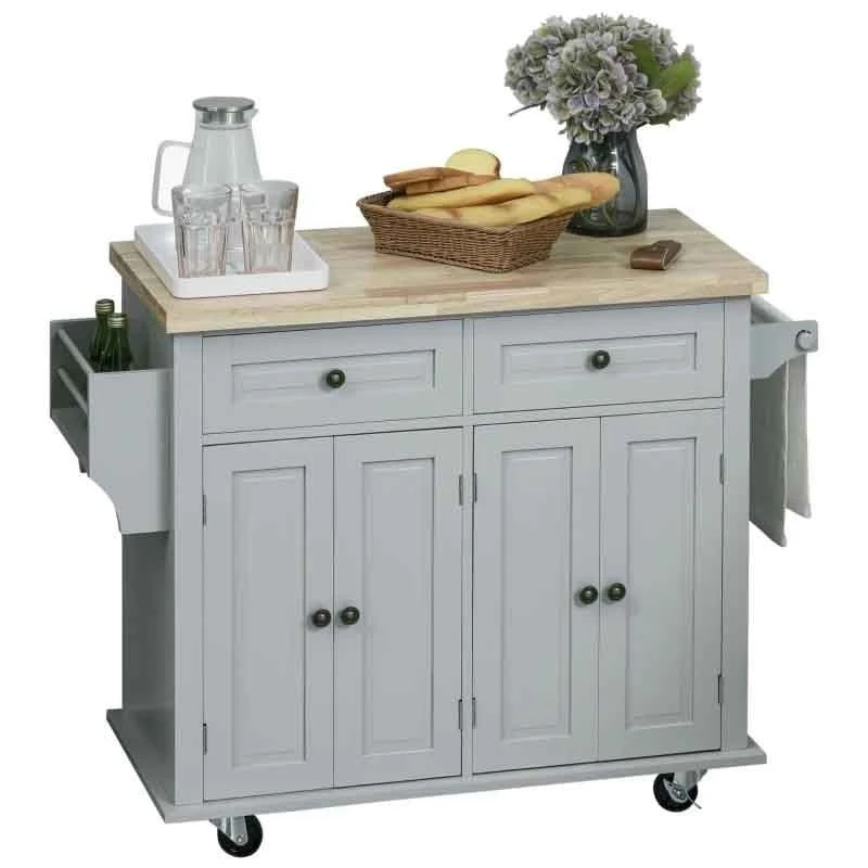 HOMCOM Rubberwood Top Rolling Kitchen Island - Grey - 801-161GY HOMCOM Rubberwood Top Rolling Kitchen Island - Grey - 801-161GY -Kitchen Series Shop wkoc0217dc59dec7b.jpg