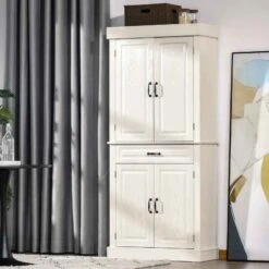 HOMCOM Freestanding Kitchen Cabinet With Wide Shelves - White Wood Grain - 835-346V01 -Kitchen Series Shop wnr6ff1880e42632d.jpg