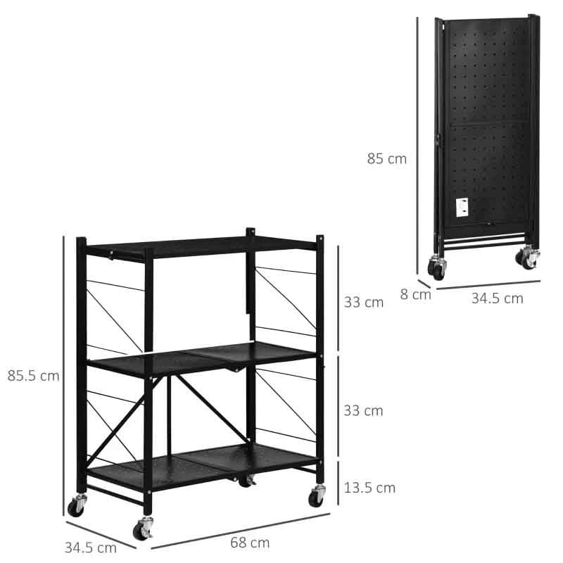 HOMCOM 3 Tier Storage Trolley - 345mm - Black - 850-241V00BK HOMCOM 3 Tier Storage Trolley - 345mm - Black - 850-241V00BK -Kitchen Series Shop