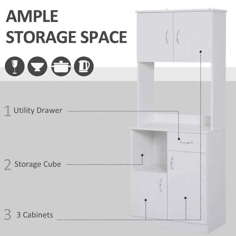HOMCOM Tall Kitchen Cupboard with Countertop Storage - White - 801-098 HOMCOM Tall Kitchen Cupboard With Countertop Storage - White - 801-098 -Kitchen Series Shop