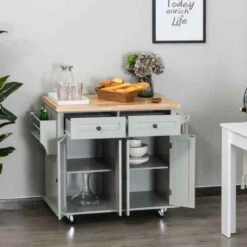 HOMCOM Rubberwood Top Rolling Kitchen Island - Grey - 801-161GY 11 HOMCOM Rubberwood Top Rolling Kitchen Island - Grey - 801-161GY -Kitchen Series Shop yeqeb817dc59dec7b.jpg